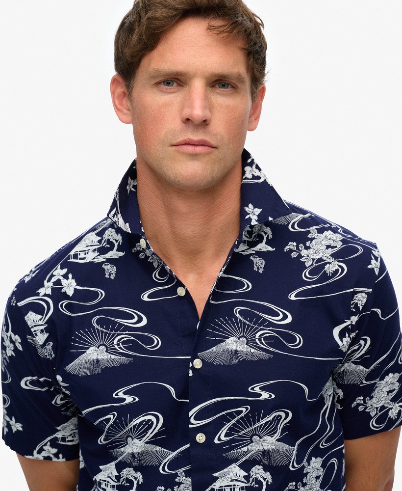 camisa havaiana na cor moon mountain navy