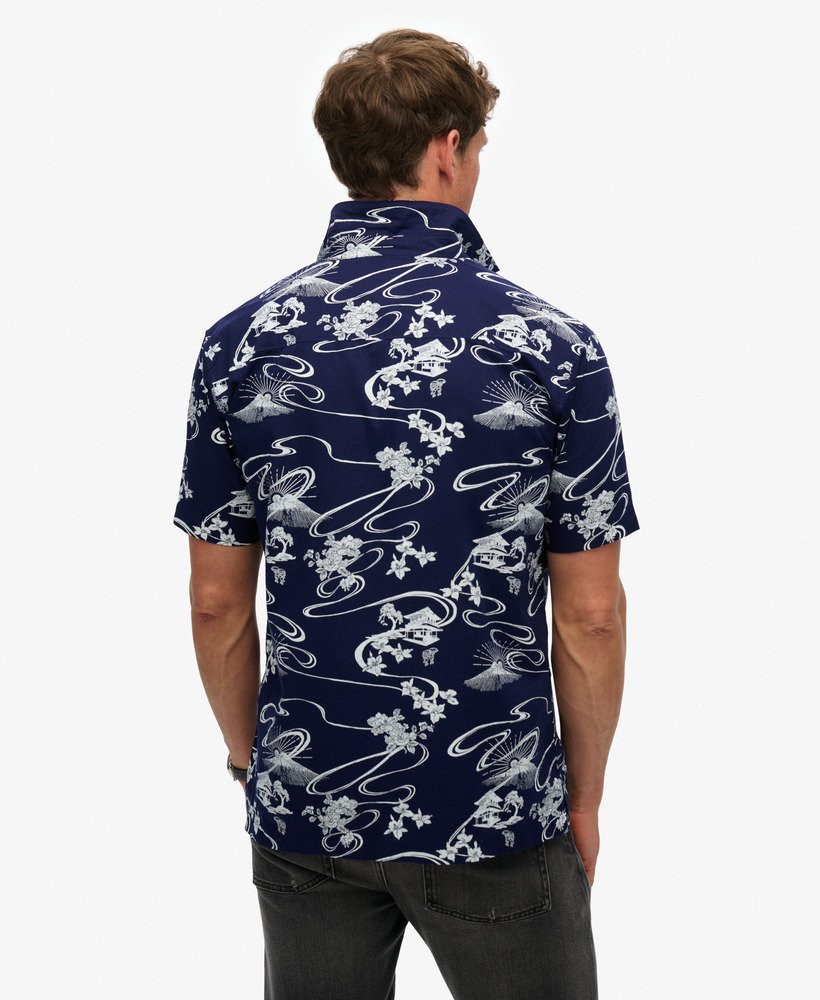 camisa havaiana na cor moon mountain navy