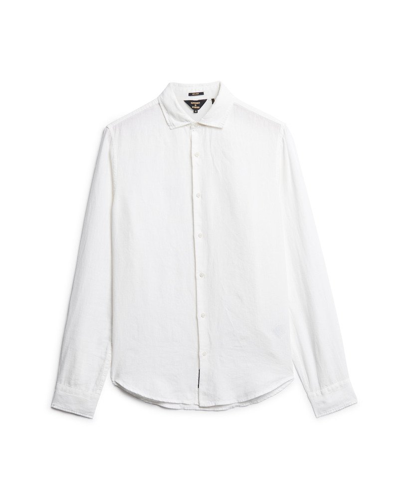 camisa casual de linho de manga comprida na cor optic