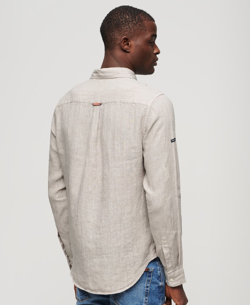 camisa casual de linho de manga comprida na cor cinza mesclado.