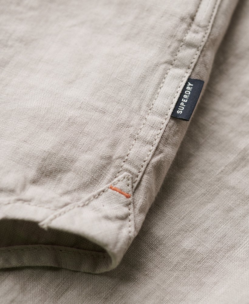 camisa casual de linho de manga comprida na cor cinza mesclado.