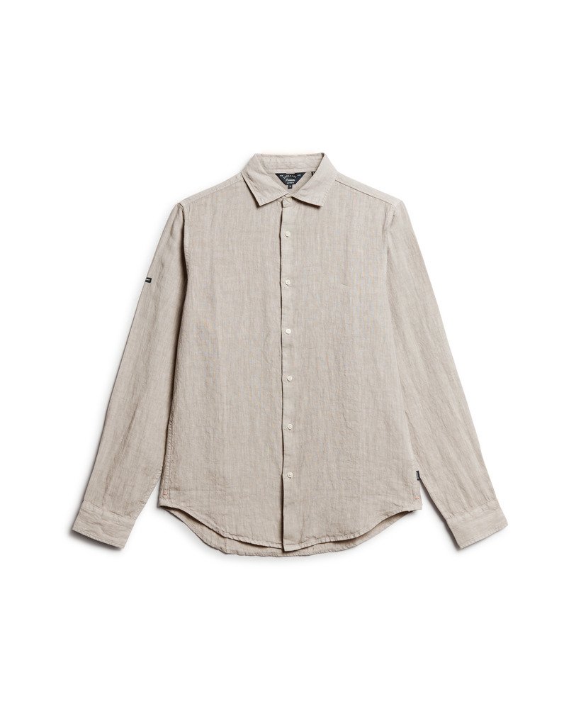 camisa casual de linho de manga comprida na cor cinza mesclado.