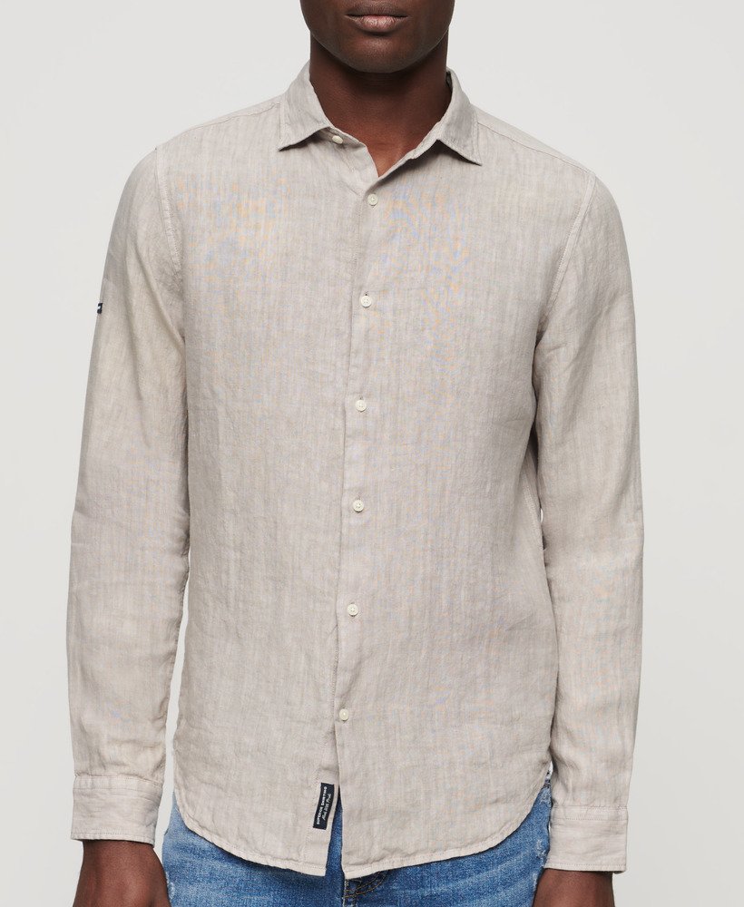 camisa casual de linho de manga comprida na cor cinza mesclado.