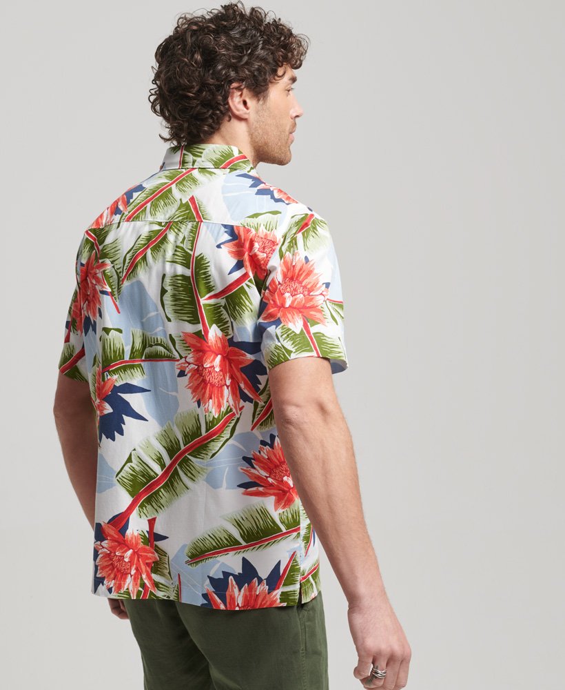 camisa havaiana de manga curta na cor optic banana leaf