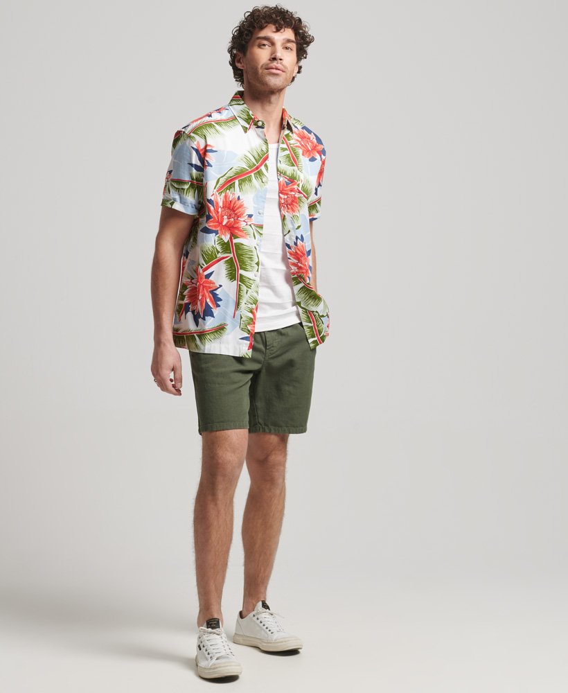 camisa havaiana de manga curta na cor optic banana leaf