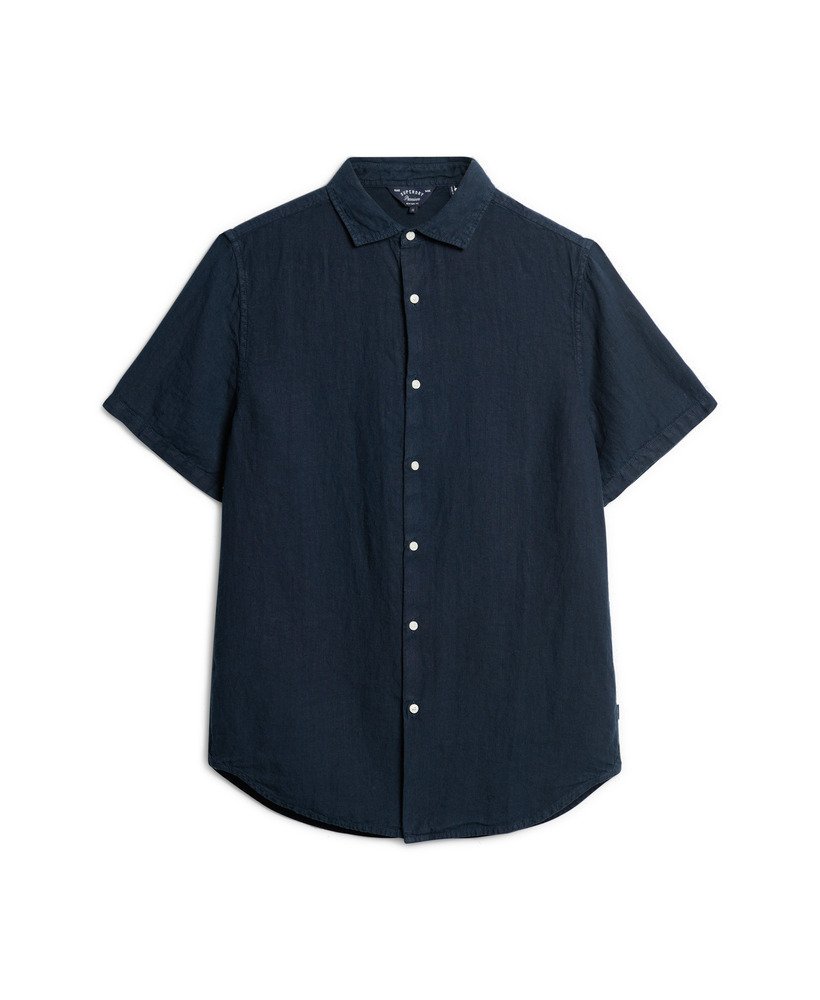 camisa de linho casual studios na cor azul marinho.