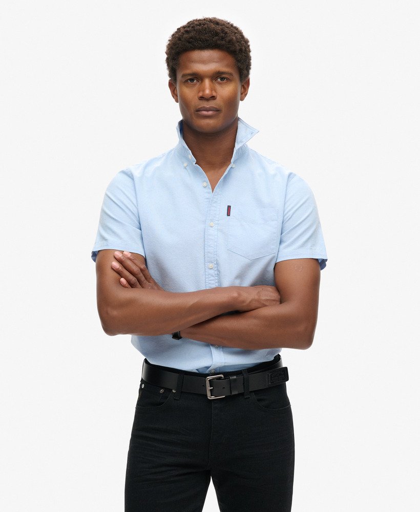 camisa oxford de manga curta em azul clássico