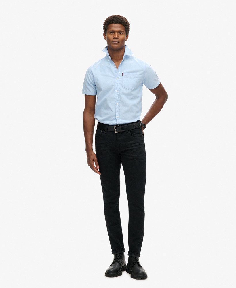 camisa oxford de manga curta em azul clássico