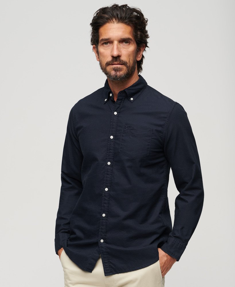 camisa oxford de manga comprida na cor azul marinho eclipse.