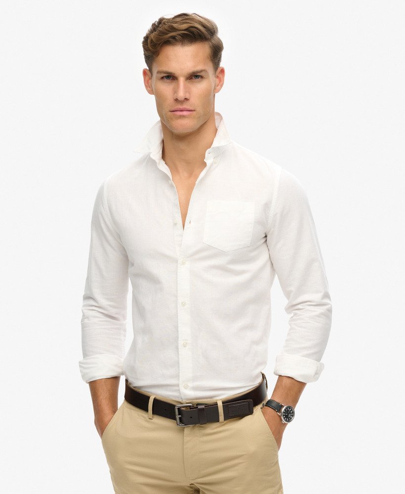 camisa de linho com botões da organic cotton studios na cor optic.