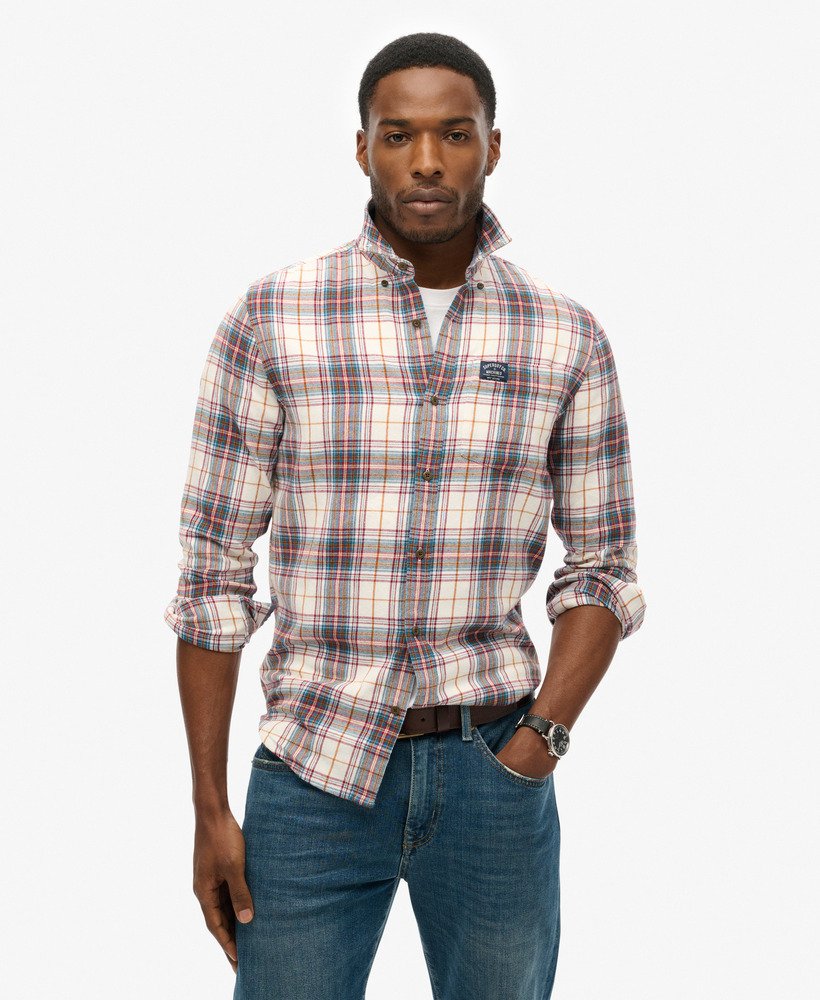 camisa de manga comprida estilo lenhador em algodão com estampa xadrez drayton optic.