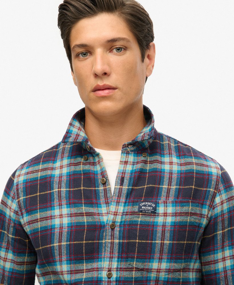 camisa de manga comprida estilo lenhador em algodão com estampa xadrez drayton azul marinho 2