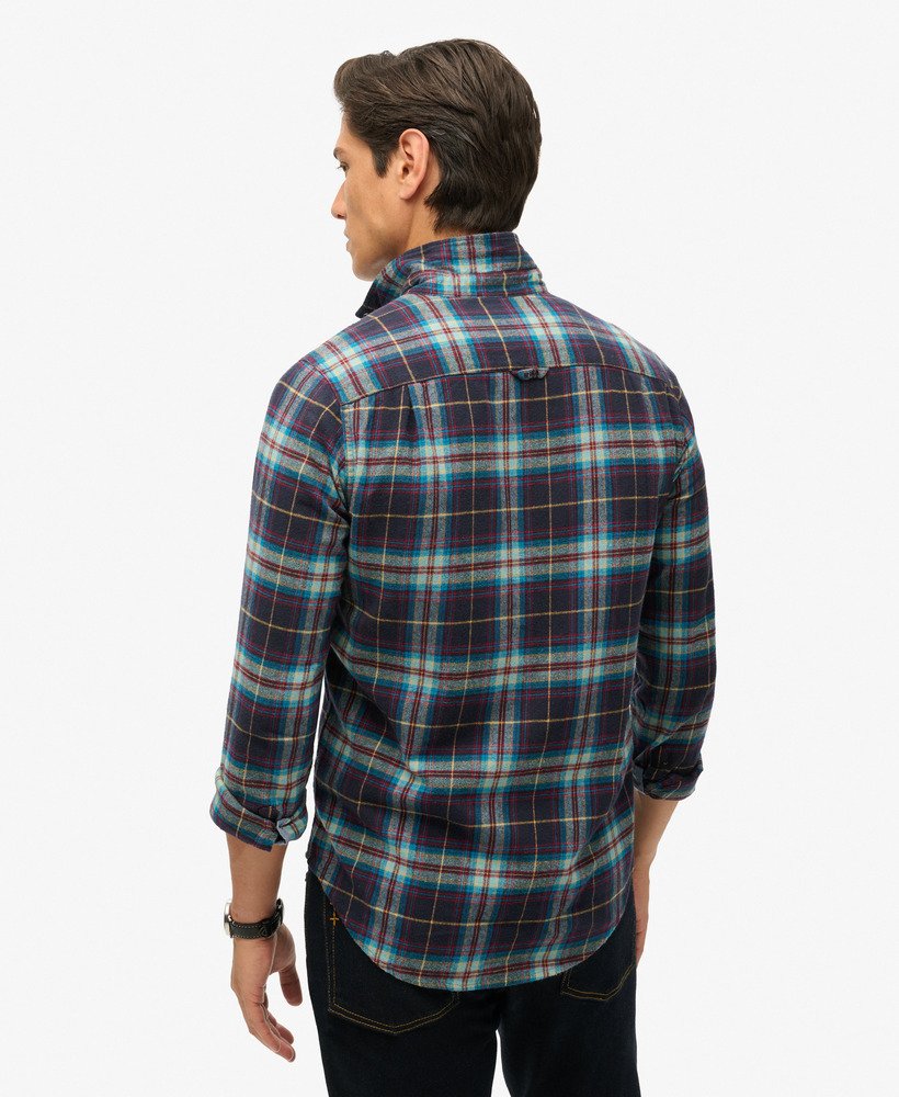 camisa de manga comprida estilo lenhador em algodão com estampa xadrez drayton azul marinho 2