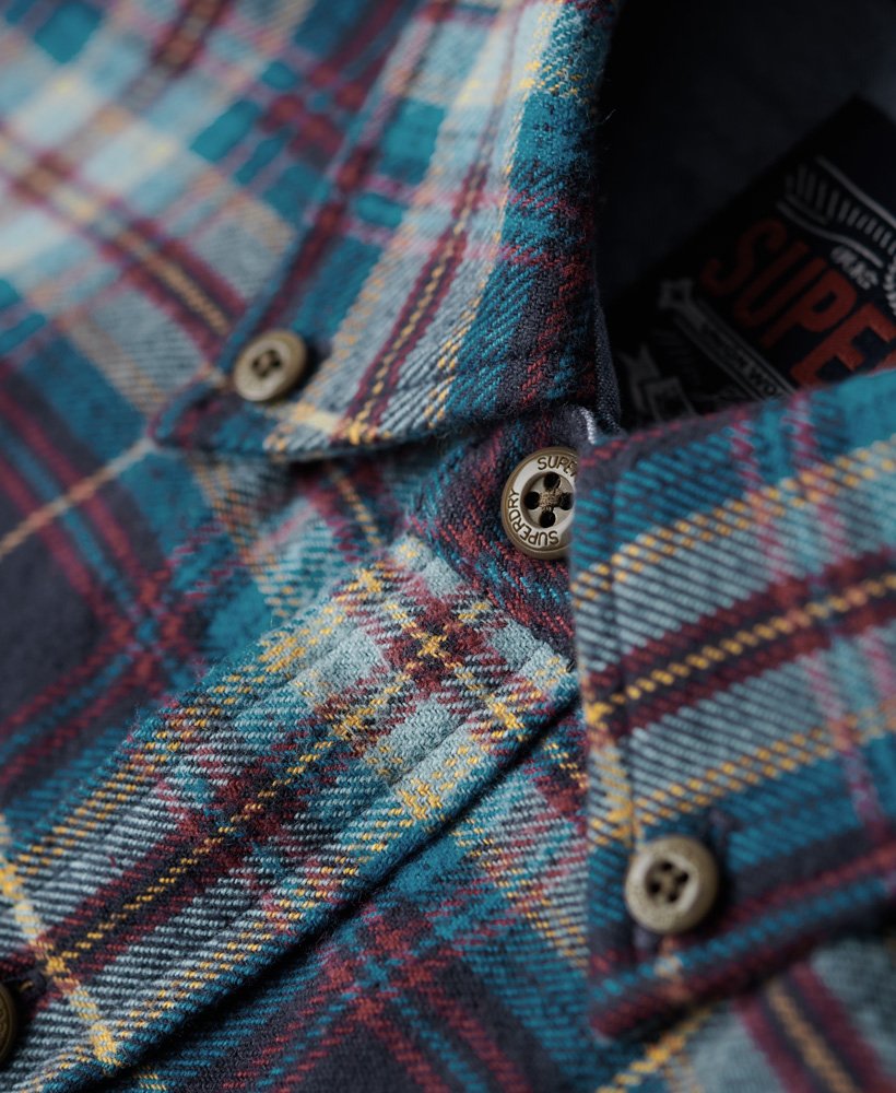 camisa de manga comprida estilo lenhador em algodão com estampa xadrez drayton azul marinho 2