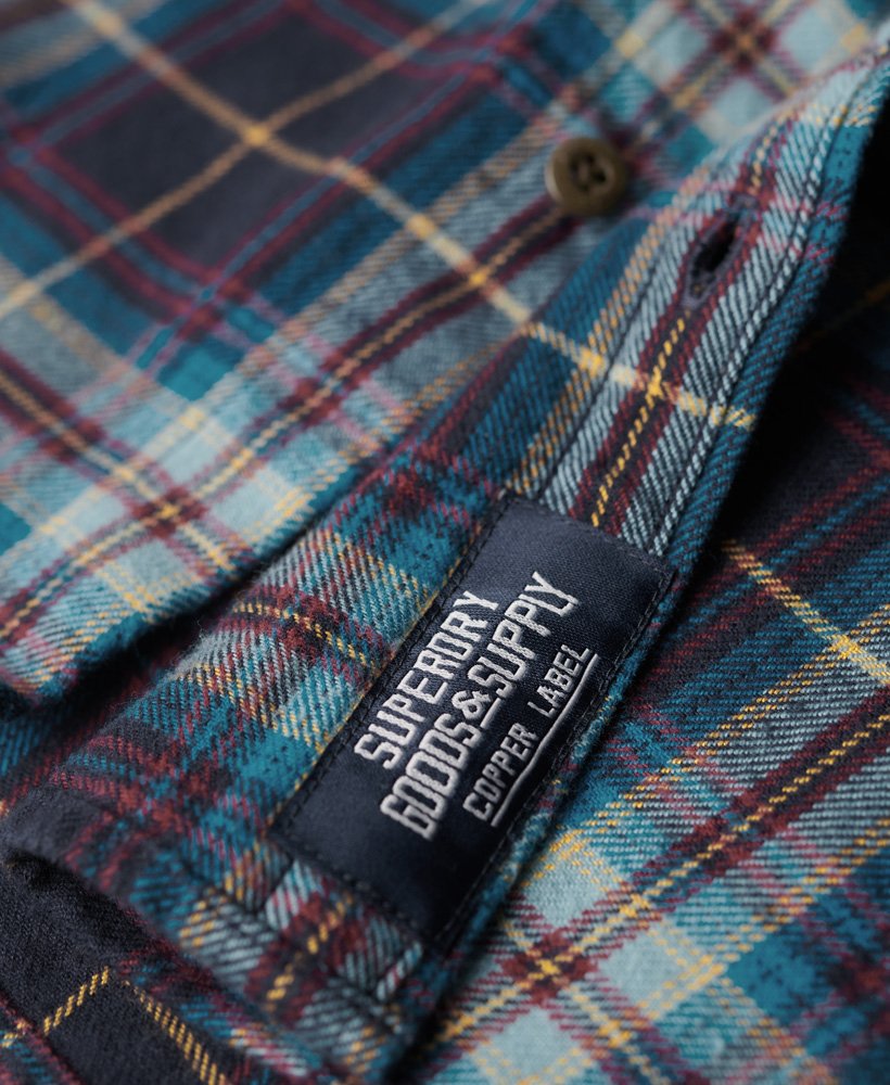 camisa de manga comprida estilo lenhador em algodão com estampa xadrez drayton azul marinho 2