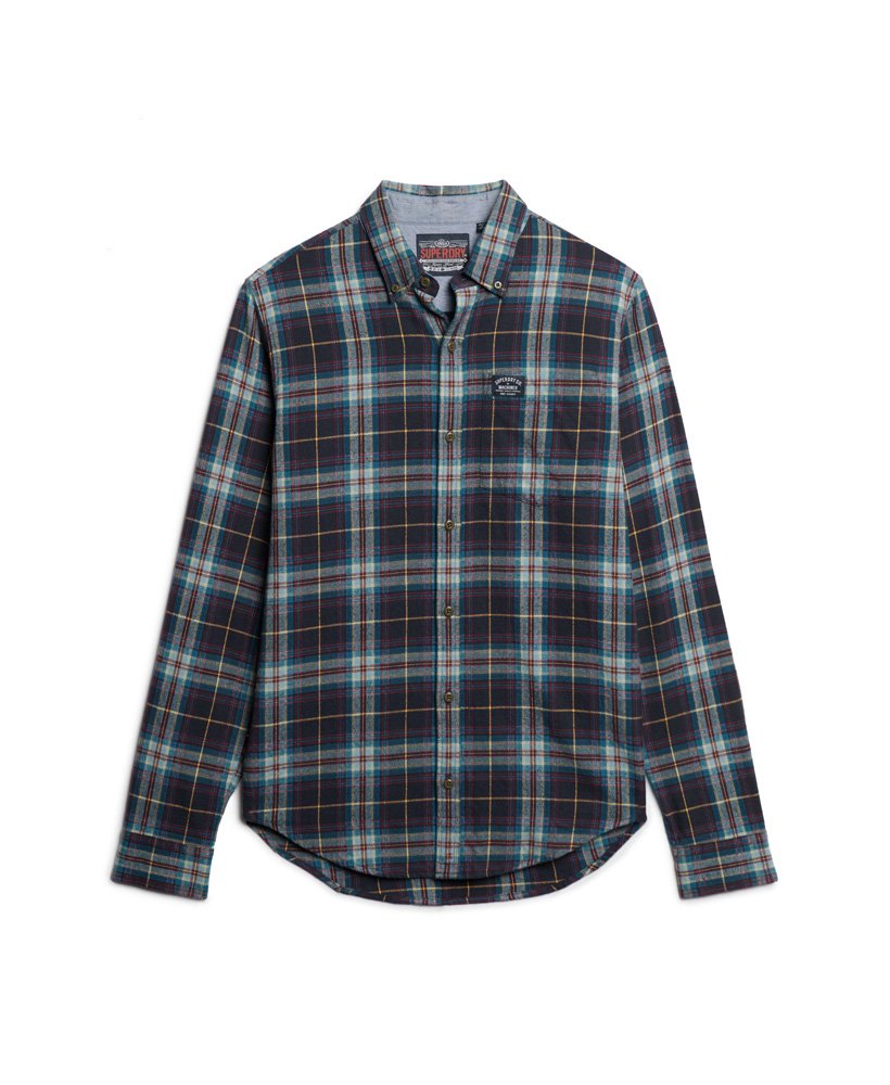 camisa de manga comprida estilo lenhador em algodão com estampa xadrez drayton azul marinho 2