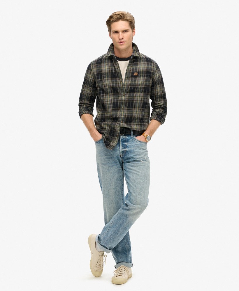 camisa de manga comprida estilo lenhador em algodão com estampa xadrez drayton preta.