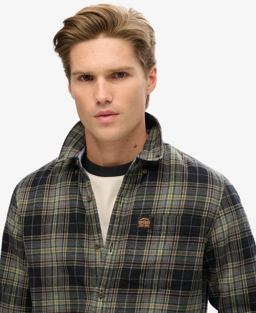 camisa de manga comprida estilo lenhador em algodão com estampa xadrez drayton preta.