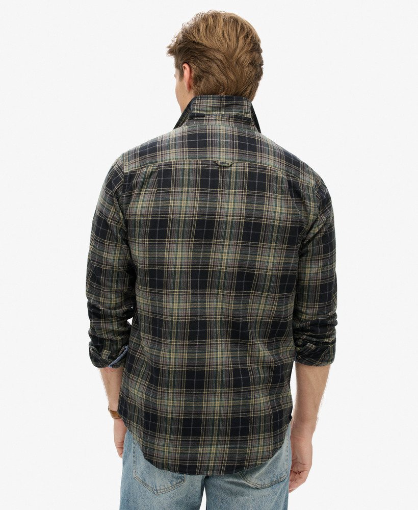 camisa de manga comprida estilo lenhador em algodão com estampa xadrez drayton preta.