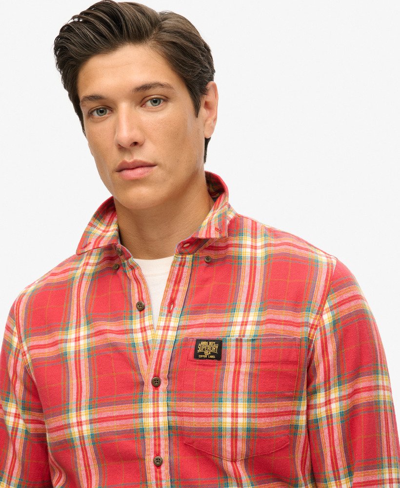 camisa de manga comprida estilo lenhador em algodão com estampa xadrez drayton vermelha.