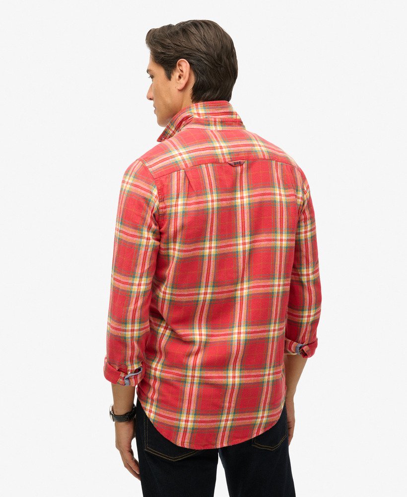 camisa de manga comprida estilo lenhador em algodão com estampa xadrez drayton vermelha.