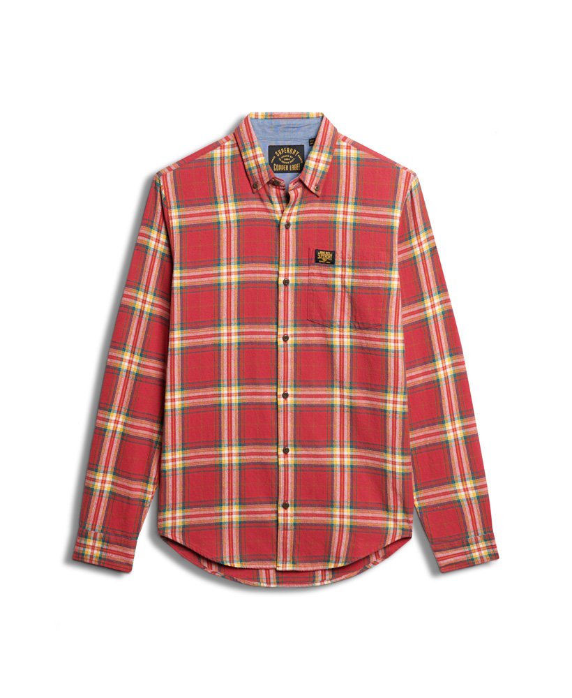 camisa de manga comprida estilo lenhador em algodão com estampa xadrez drayton vermelha.
