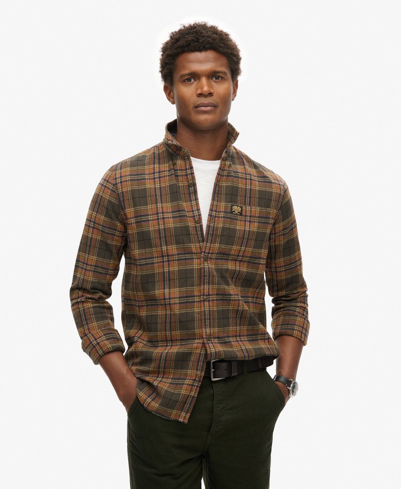 camisa de manga comprida estilo lenhador em algodão com estampa xadrez drayton verde-oliva