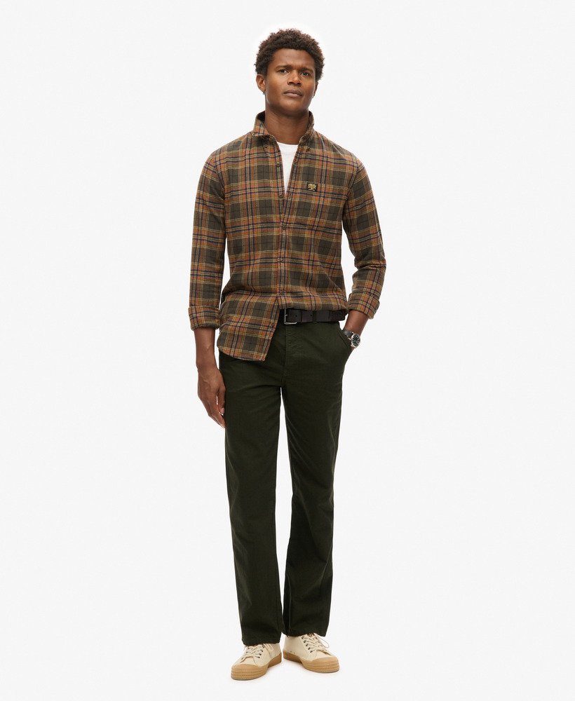 camisa de manga comprida estilo lenhador em algodão com estampa xadrez drayton verde-oliva