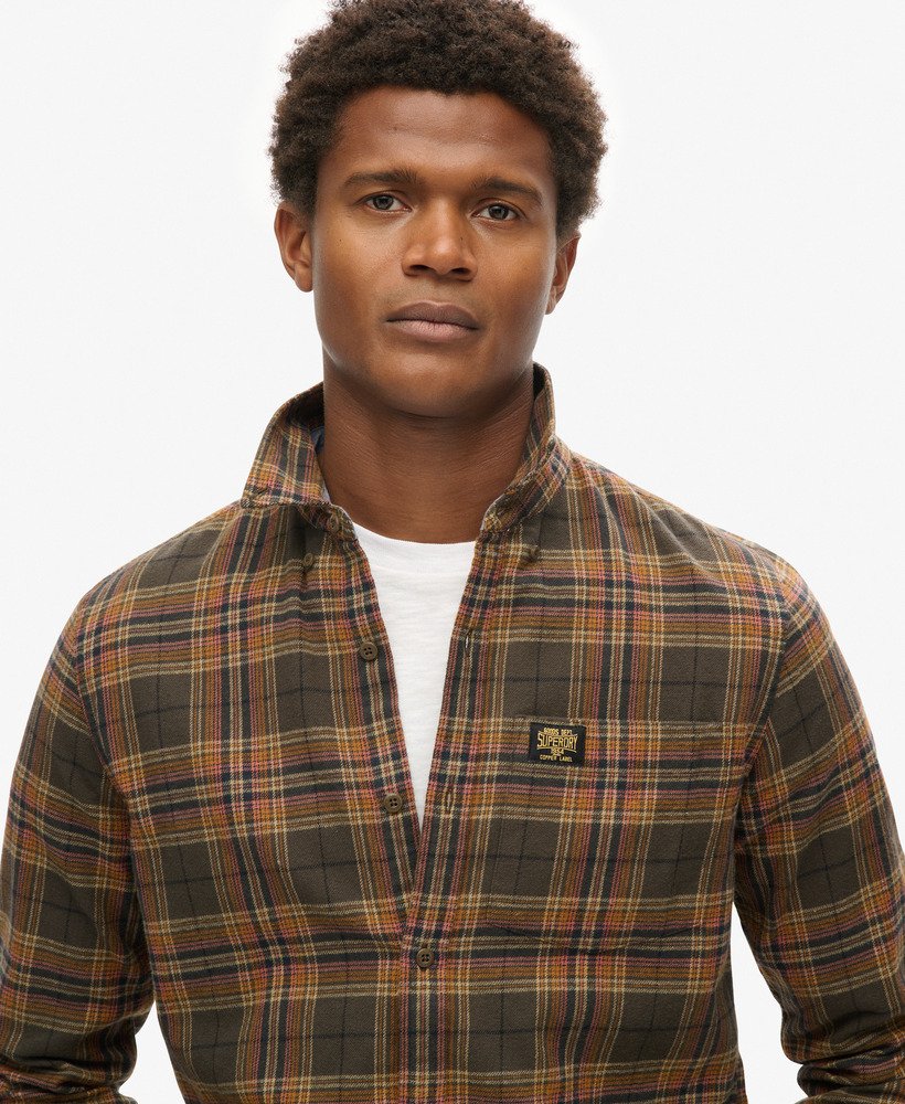 camisa de manga comprida estilo lenhador em algodão com estampa xadrez drayton verde-oliva