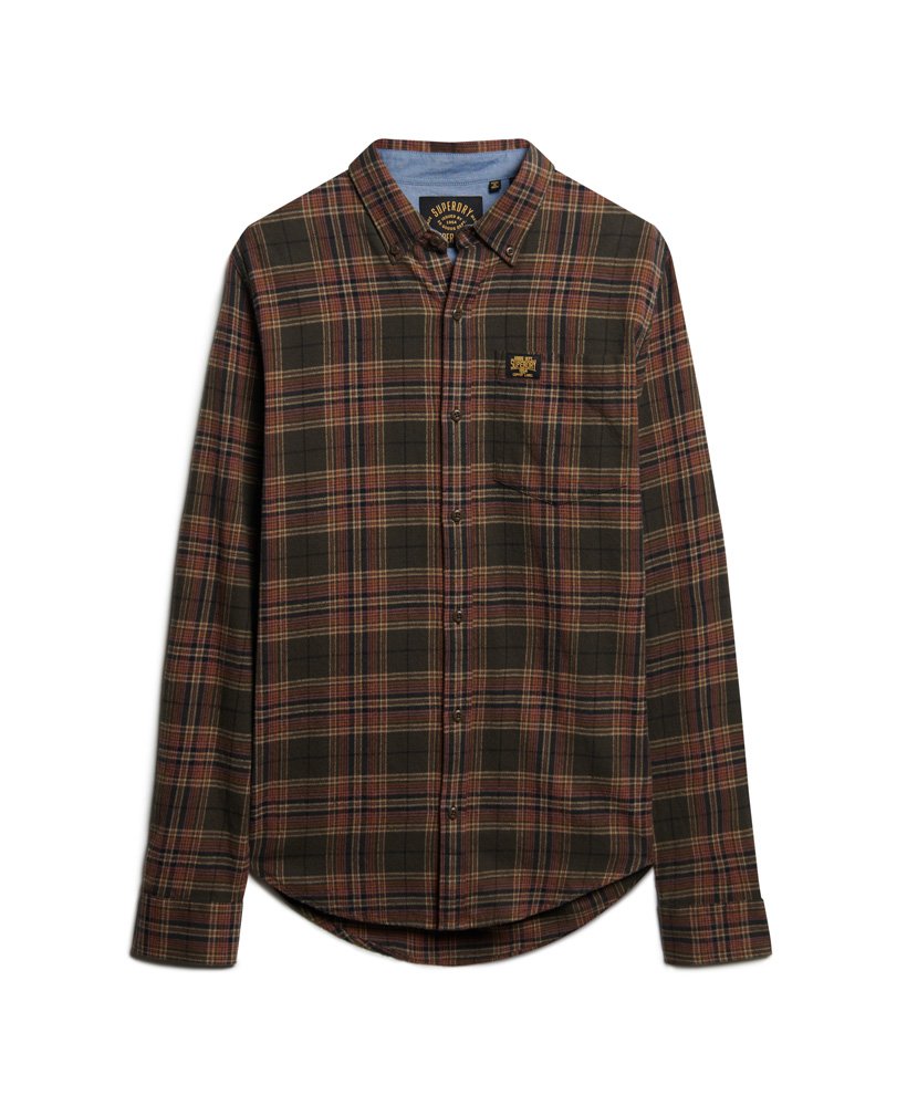 camisa de manga comprida estilo lenhador em algodão com estampa xadrez drayton verde-oliva