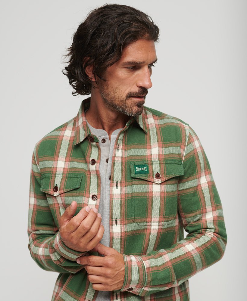 camisa xadrez operária em algodão orgânico na cor verde work check.