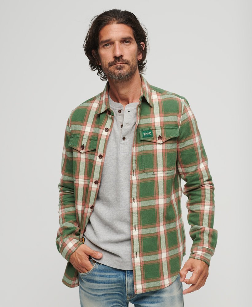 camisa xadrez operária em algodão orgânico na cor verde work check.