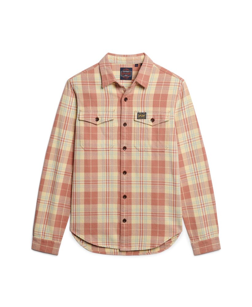 camisa xadrez operária em algodão orgânico na cor laranja ranch clay.