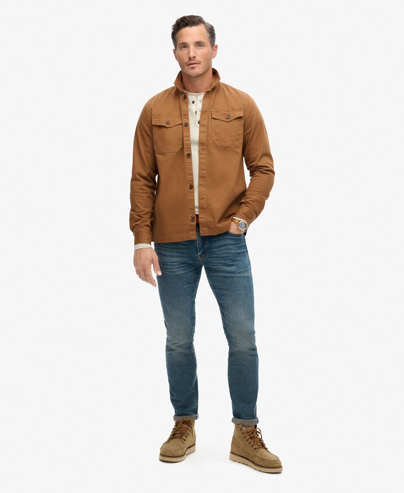 the merchant store - sobretudo espinha de peixe em jeans marrom tabaco