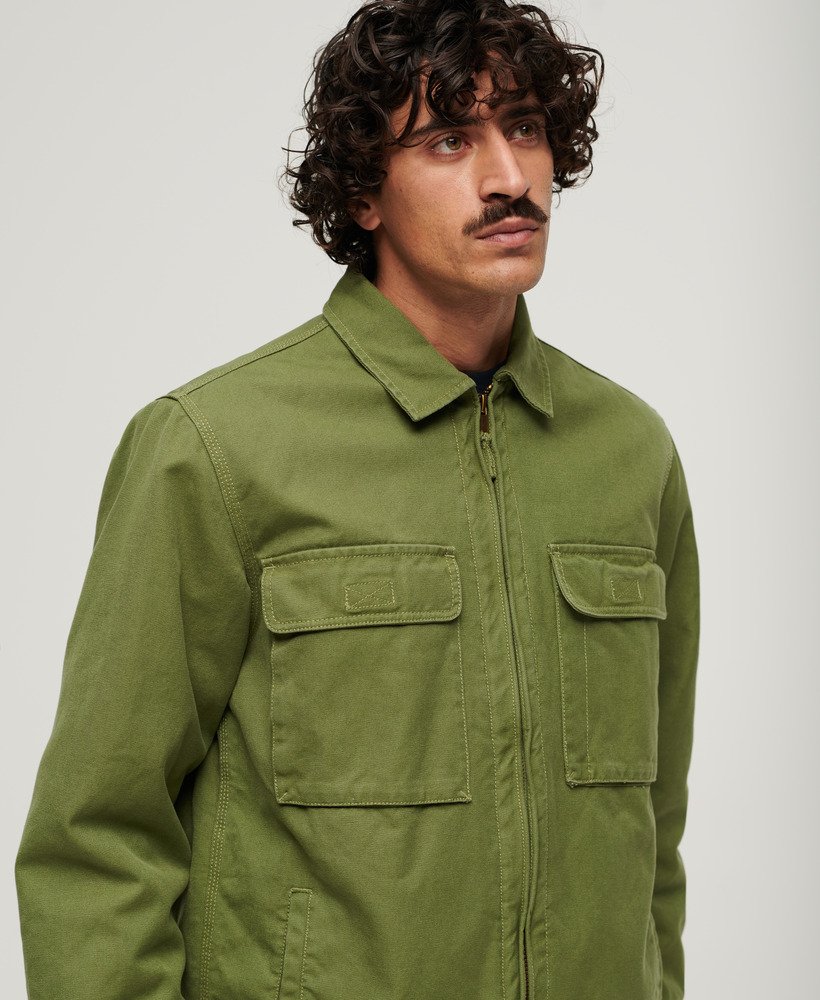 sobretudo surplus com zíper na cor verde-oliva