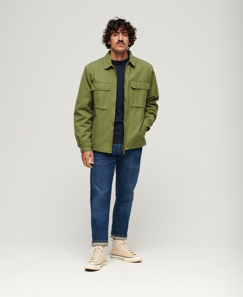 sobretudo surplus com zíper na cor verde-oliva