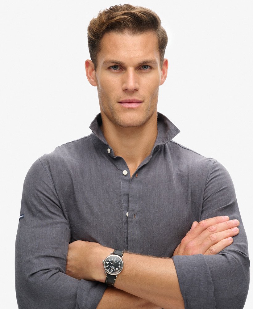 camisa casual de linho de manga comprida na cor cinza castlerock