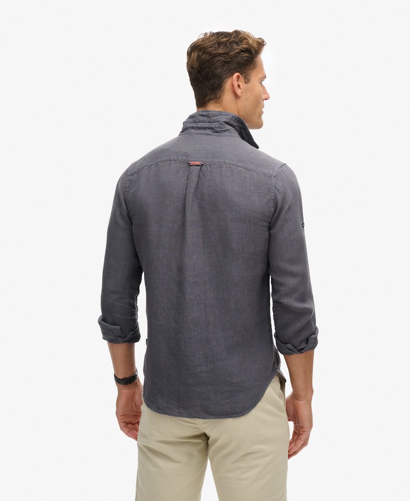 camisa casual de linho de manga comprida na cor cinza castlerock