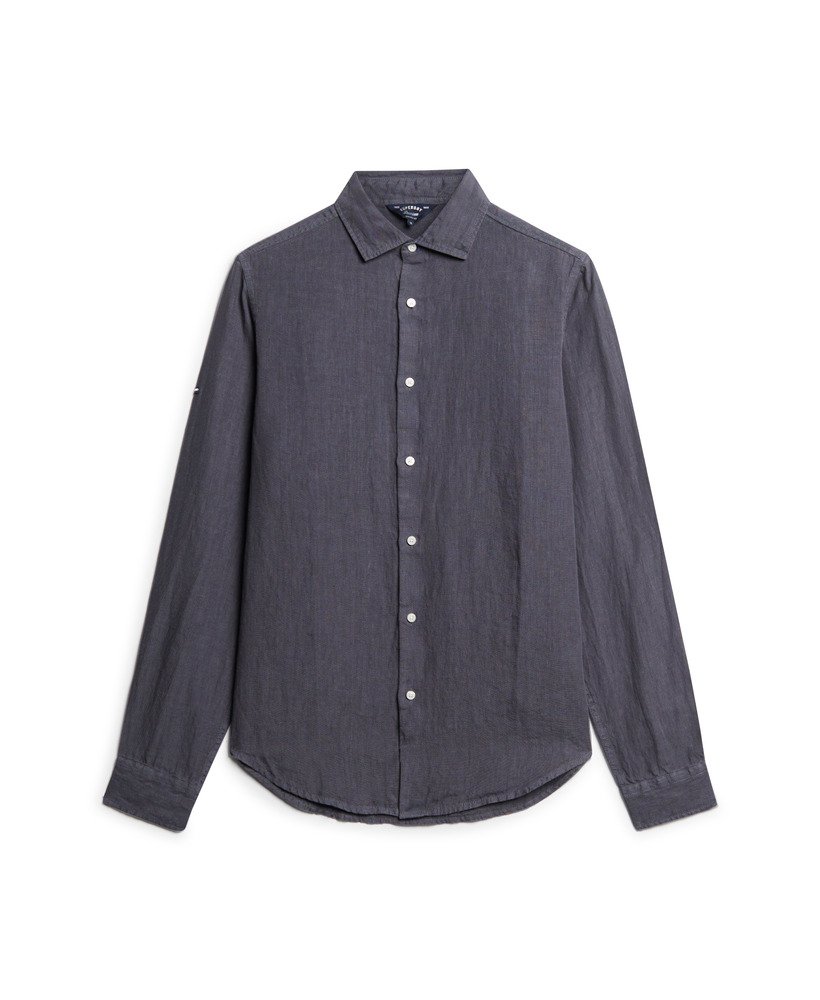 camisa casual de linho de manga comprida na cor cinza castlerock