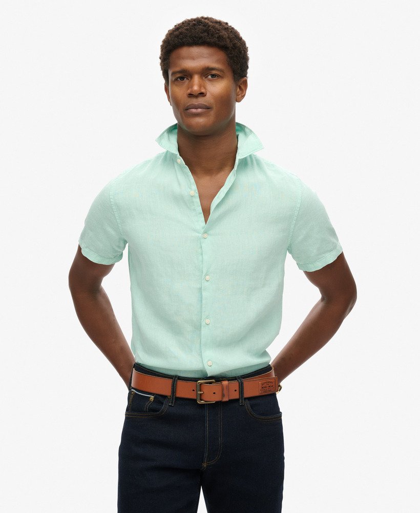 camisa de linho casual studios na cor verde menta claro