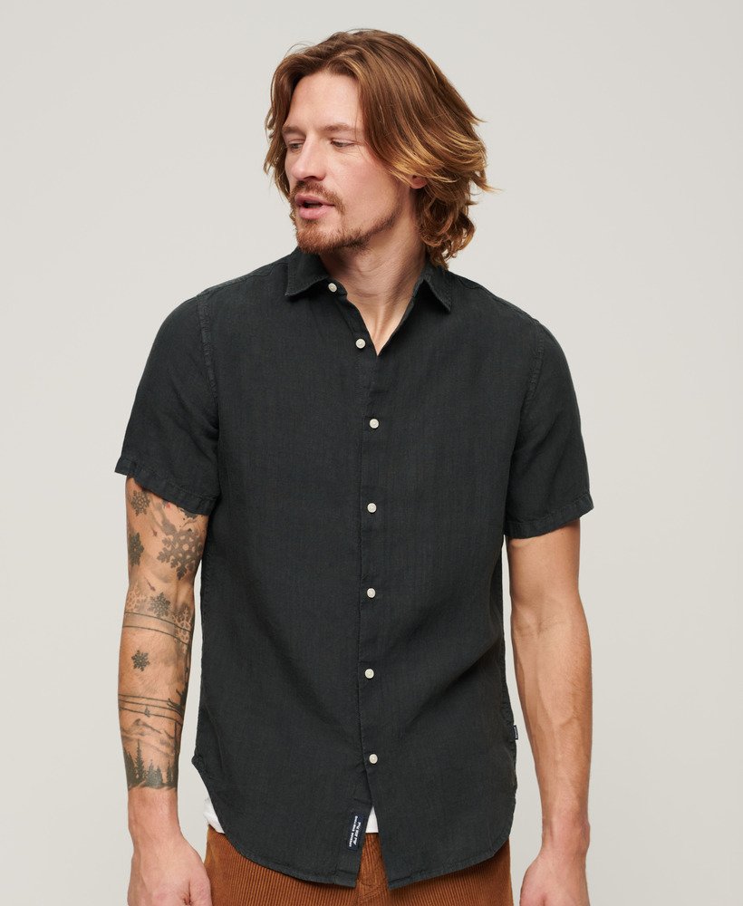 camisa de linho casual studios na cor preta lavada