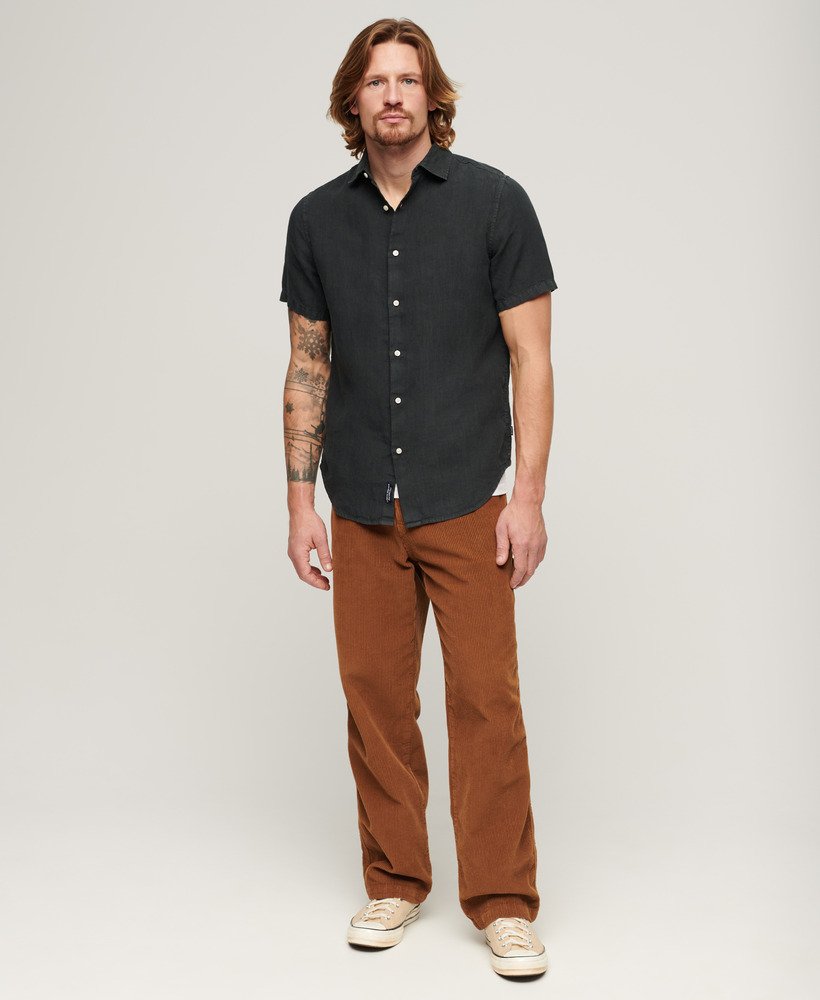 camisa de linho casual studios na cor preta lavada