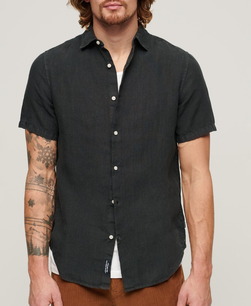 camisa de linho casual studios na cor preta lavada