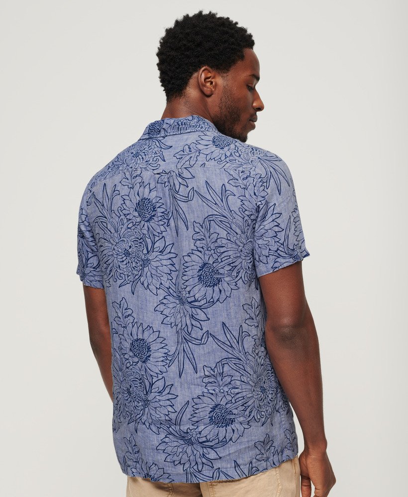 camisa de linho estampada com gola aberta na cor chrysanth optic outline print