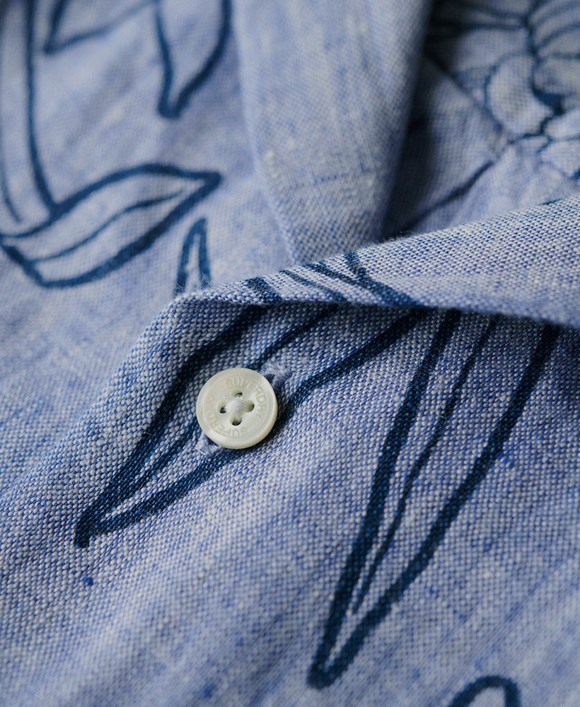 camisa de linho estampada com gola aberta na cor chrysanth optic outline print