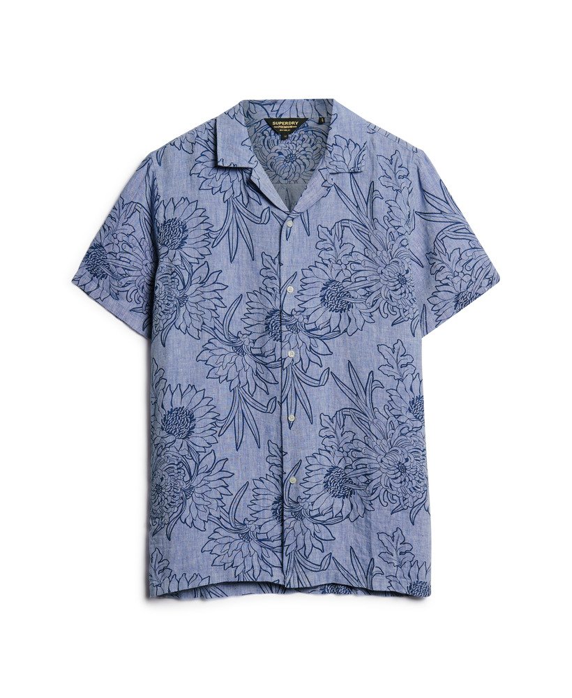 camisa de linho estampada com gola aberta na cor chrysanth optic outline print