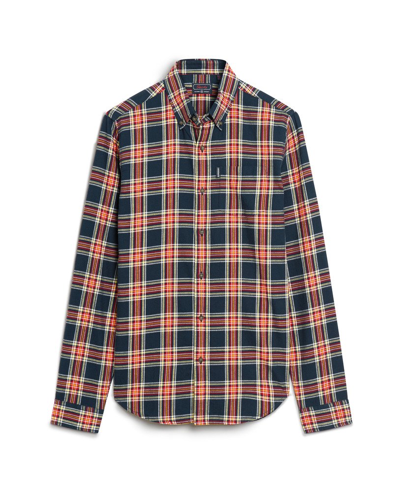 camisa xadrez vintage em algodão orgânico na cor azul marinho.