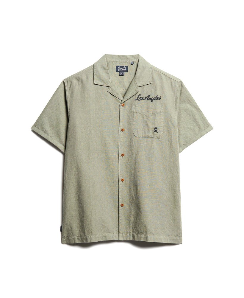 camisa resort de manga curta em verde cáqui claro