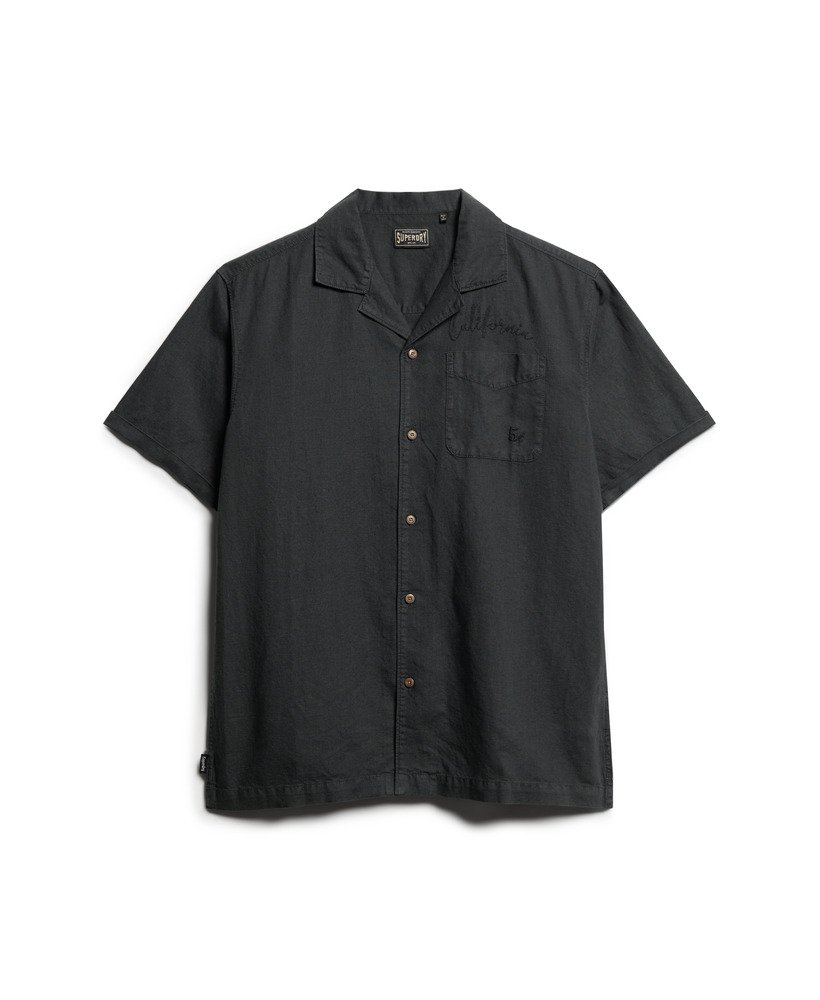 camisa resort de manga curta em preto lavado