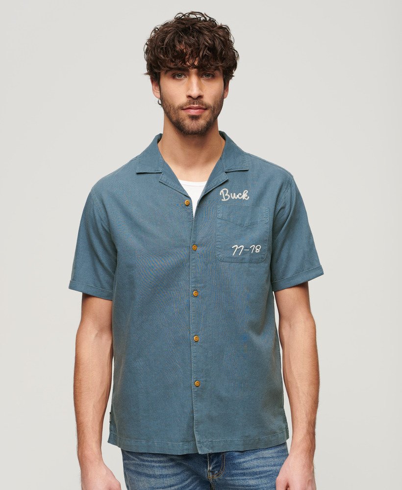 camisa resort de manga curta na cor lauren navy